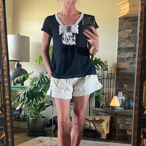 Anthropologie Meadow Rue Stitched Black Tee